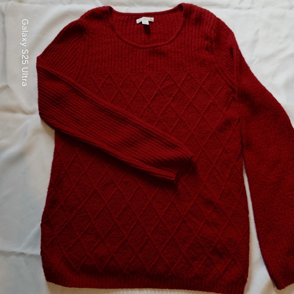 Croft & Barrow Deep Red Diamond‑Textured Crewneck Sweater Womens Large Holiday